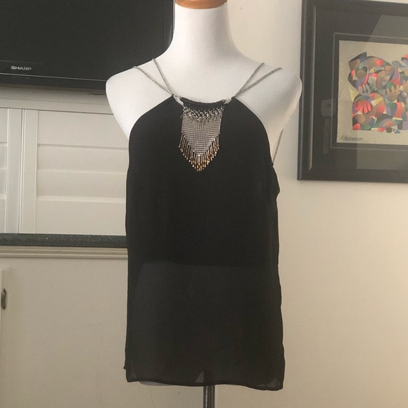 Crinkled Chiffon Black Camisole Top w/Necklace - Picture 4 of 4